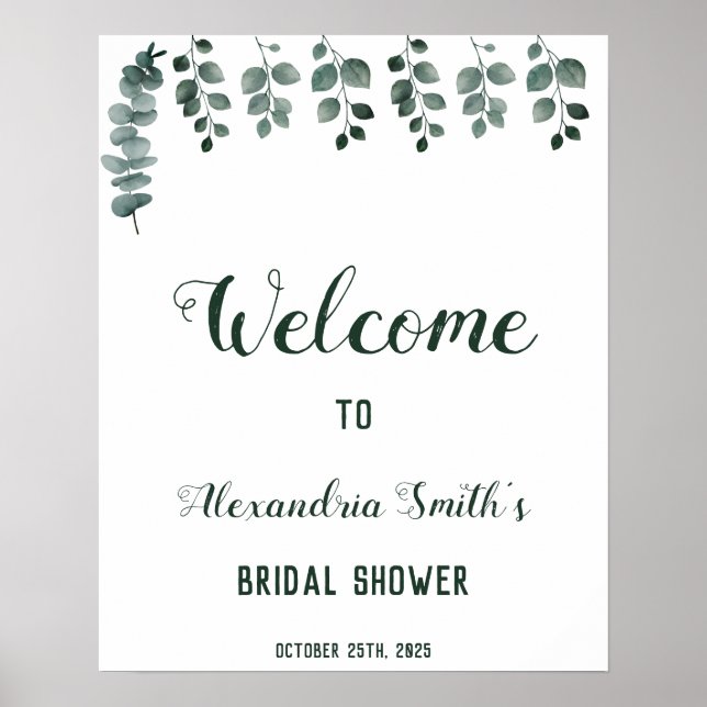 Greenery Eucalyptus Welcome Bridal Shower Sign (Front)