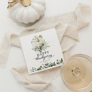 Greenery Eucalyptus White Pumpkin Friendsgiving Napkin