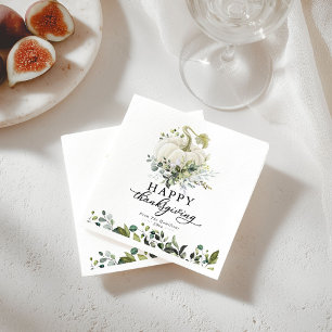 Greenery Eucalyptus White Pumpkin Thanksgiving Napkin