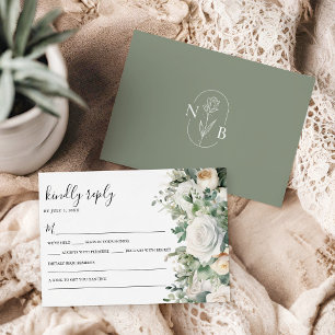 Greenery Eucalyptus White Rose Elegant Wedding RSVP Card
