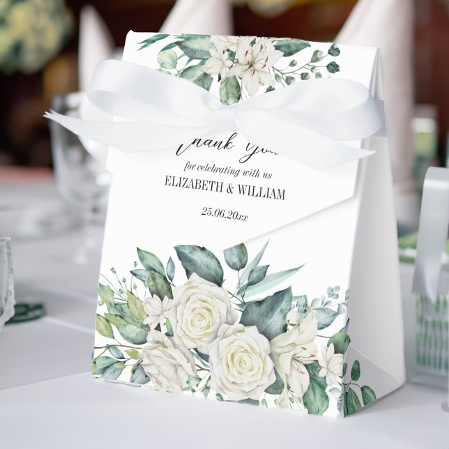 Greenery eucalyptus white roses personalised  favour box (Greenery eucalyptus white roses personalized favor box)