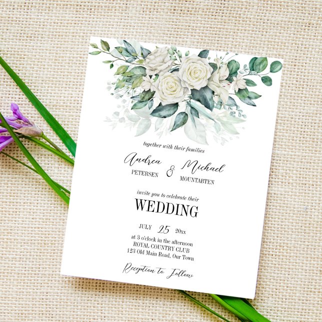 Greenery eucalyptus white roses wedding invitation (Creator Uploaded)