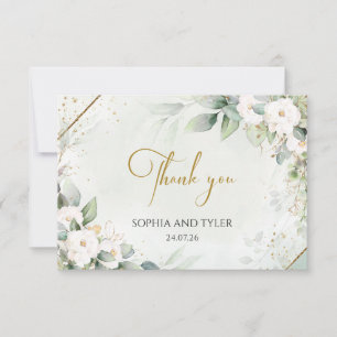 Greenery Eucalyptus White Roses Wedding Thank You Card