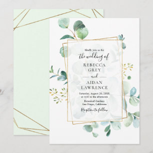 Greenery Eucalyptus with Geometric Frame Wedding Invitation