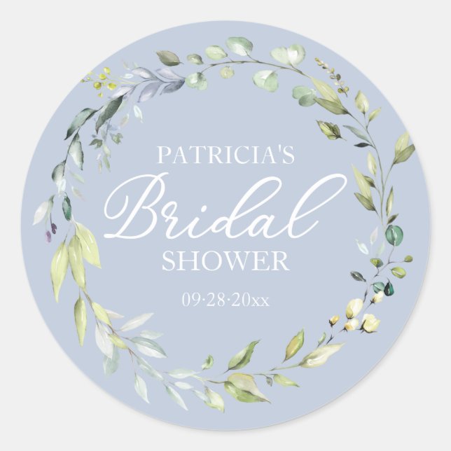 Greenery Eucalyptus Wreath Bridal Shower Favour Ta Classic Round Sticker (Front)