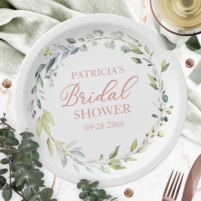 Greenery Eucalyptus Wreath Bridal Shower Paper Plate (Creator Uploaded)