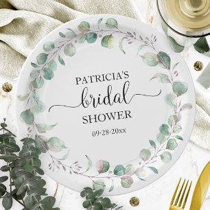 Greenery Eucalyptus Wreath Bridal Shower Paper Plate