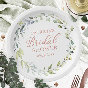 Greenery Eucalyptus Wreath Bridal Shower Paper Plate
