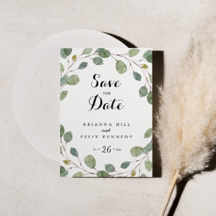 Greenery Eucalyptus Wreath Save the Date Postcard