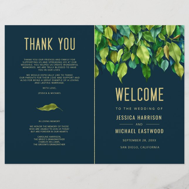 Greenery Fall Green Leaves Foliage Wedding Program (Front)
