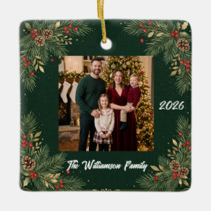 Greenery Family Photo Christmas Ceramic Ornament