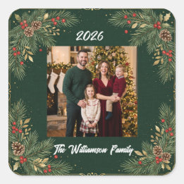 Greenery Family Photo Christmas Sticker