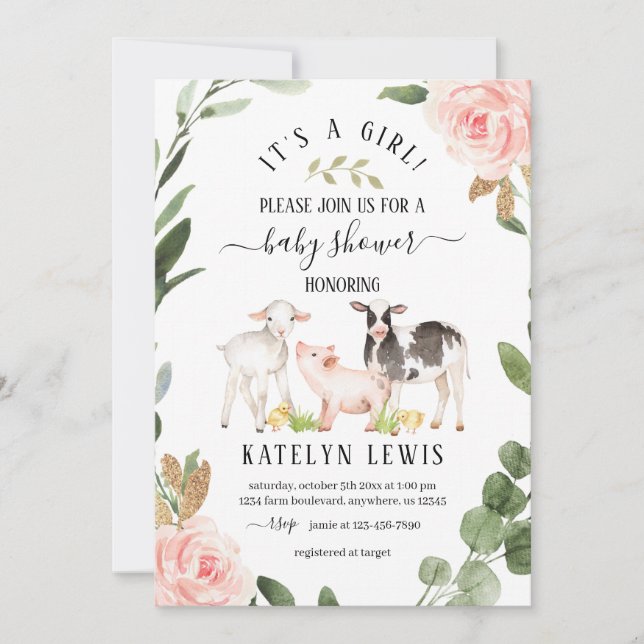 Greenery Farm Baby Shower Invitation (Front)