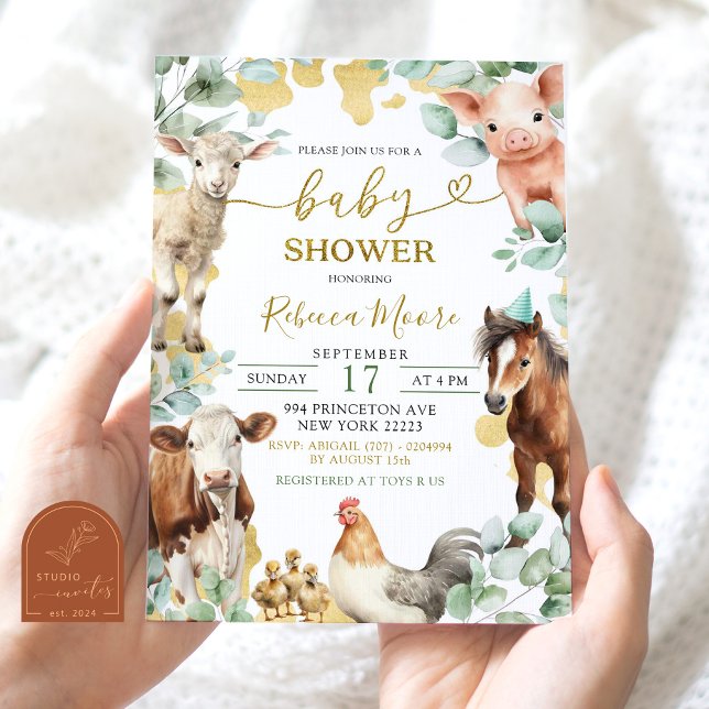 Greenery Farm Eucalyptus Animal Boy Baby Shower Invitation (Creator Uploaded)