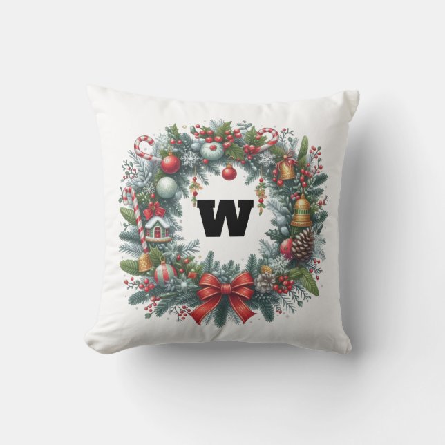 greenery festive christmas wreath cushion (Front)