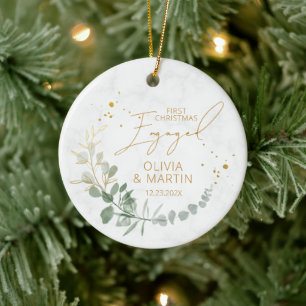 Greenery First Christmas Engaged Elegant Ceramic Tree Decoration