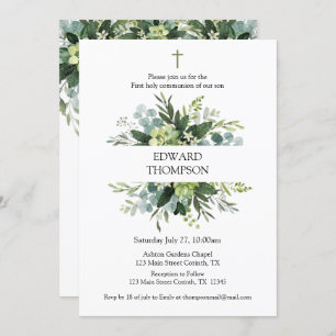 Greenery First Communion Invitation