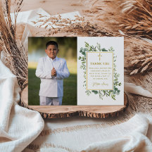 Greenery First Communion Thank You Card
