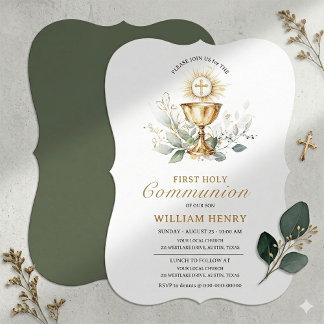 Greenery First Holy Communion Invitation