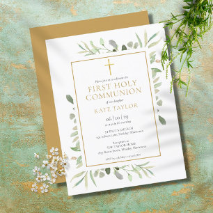 Greenery First Holy Communion Invitation Postcard