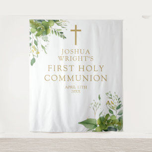 Greenery First Holy Communion Photo Backdrop Tapestry