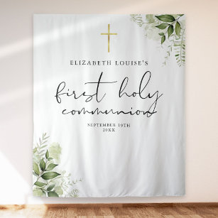 Greenery First Holy Communion Photo Backdrop Tapestry