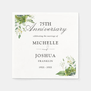 Greenery Floral 75th Wedding Anniversary Napkin