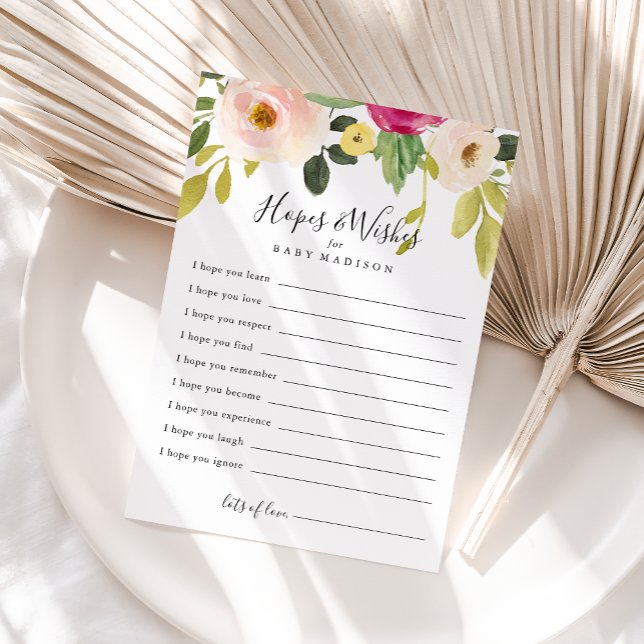 Greenery Floral Baby Shower Hopes & Wishes Card (Creator Uploaded)