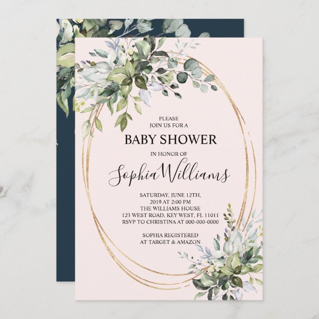 Greenery Floral Baby Shower Invitation (Front/Back)
