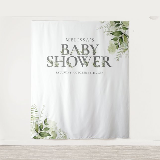 Greenery Floral Baby Shower Photo Backdrop Tapestry (Front)