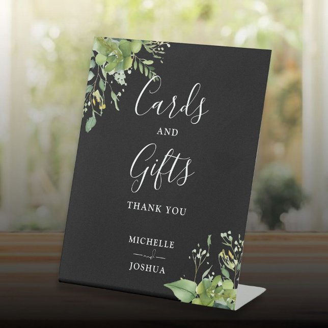 Greenery Floral Black And White Cards And Gifts Pedestal Sign (Greenery Floral Black And White Cards And Gifts Pedestal Sign)