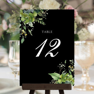 Greenery Floral Black And White Table Number