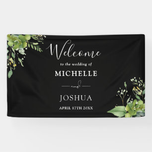 Greenery Floral Black And White Wedding Welcome Banner