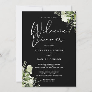Greenery Floral Black And White Welcome Dinner Invitation