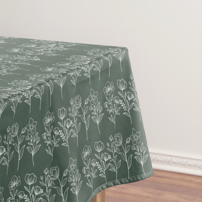 Greenery Floral Boho Sage Green Wedding Tablecloth (In Situ)