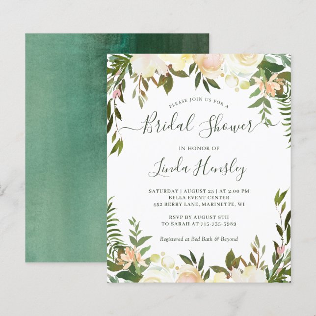Greenery Floral Bridal Shower Invitation (Front/Back)
