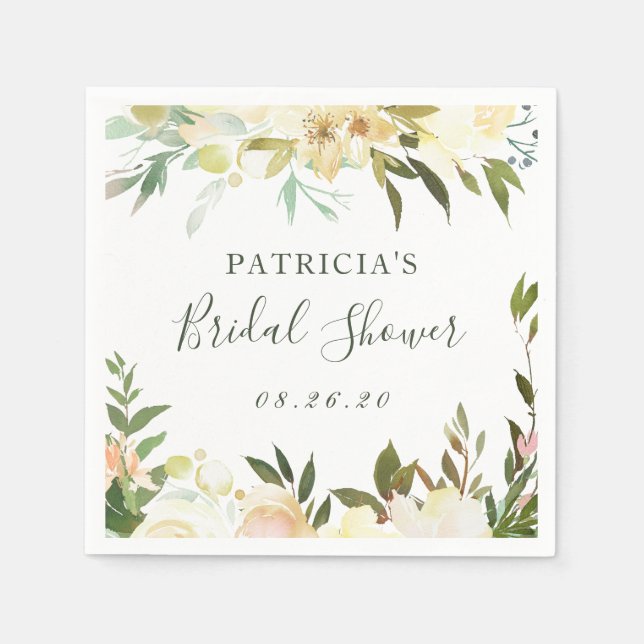 Greenery Floral Bridal Shower Napkins (Front)