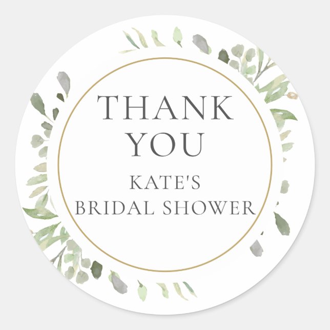 Greenery Floral Bridal Shower Thank You Classic Round Sticker (Front)