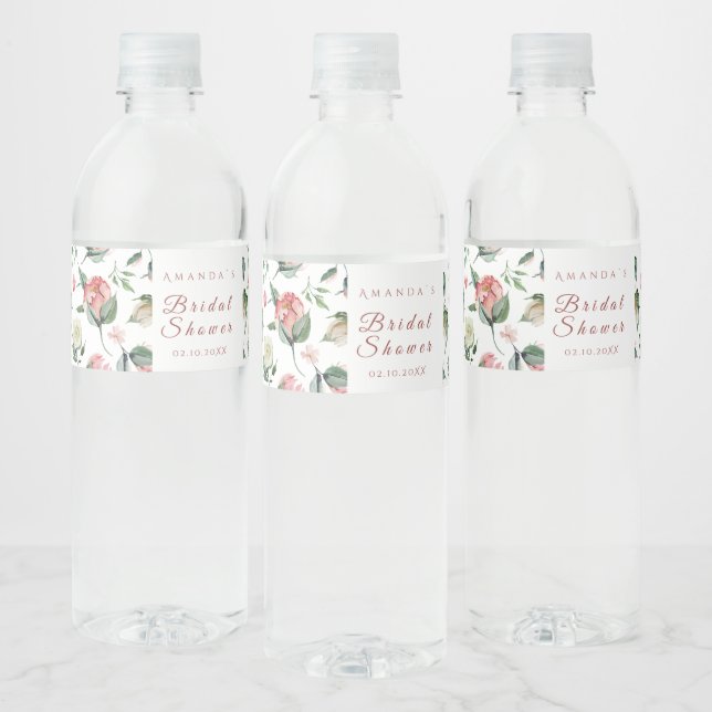 Greenery Floral Bridal Shower Water Bottle Label (Bottles)