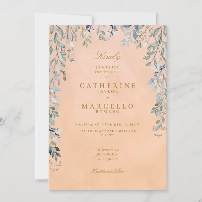 Greenery Floral Cascade Rustic Tuscan Wedding Invitation (Front)