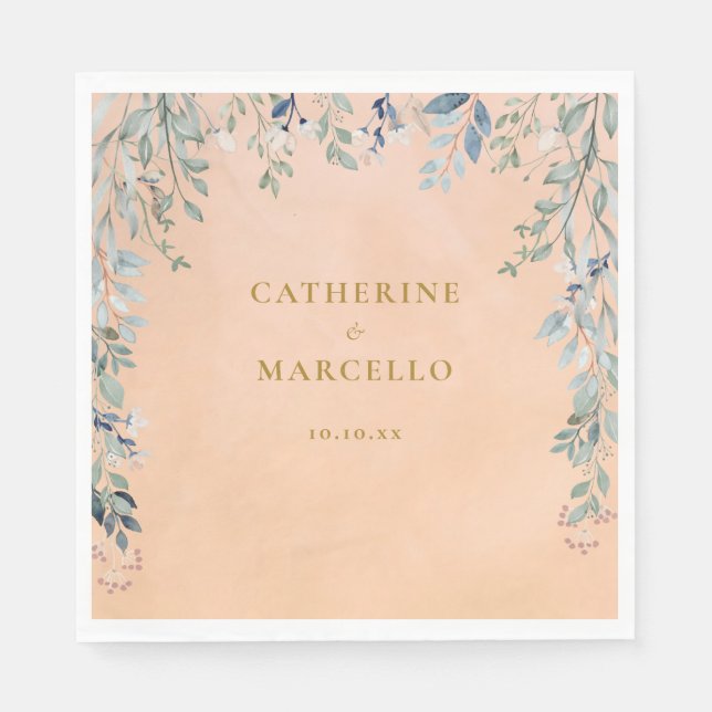 Greenery Floral Cascade Rustic Wedding Napkin (Front)