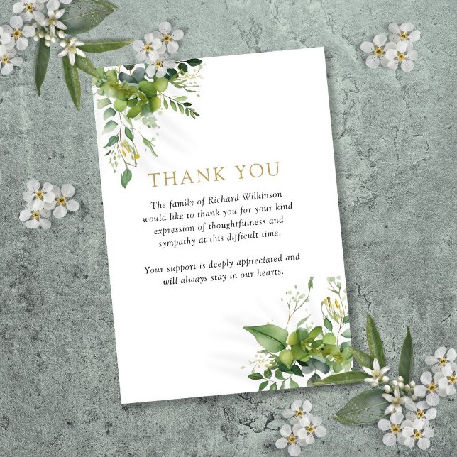 Greenery Floral Celebration Of Life Funeral Thank You Card (Greenery Floral Celebration Of Life Funeral Thank You Card)