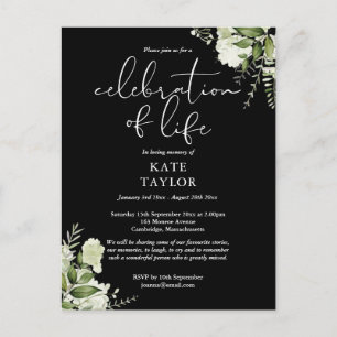 Greenery Floral Celebration of Life Memorial Announcement Postcard