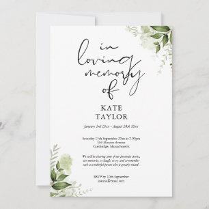 Greenery Floral Celebration of Life Memorial Invitation