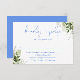 Greenery Floral Cornflower Blue Wedding RSVP Card
