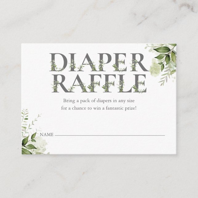Greenery Floral Diaper Raffle Baby Shower Enclosure Card (Front)