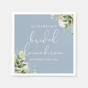 Greenery Floral Dusty Blue Bridal Luncheon Napkin