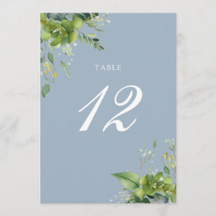 Greenery Floral Dusty Blue Table Number