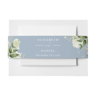 Greenery Floral Dusty Blue Wedding Invitation Belly Band