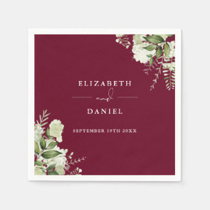 Greenery Floral Elegant Burgundy Wedding Napkin